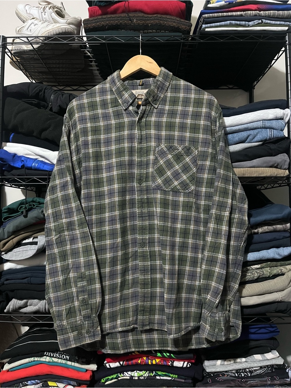 Boston Traders Green and Navy Plaid Button-Down Shirt